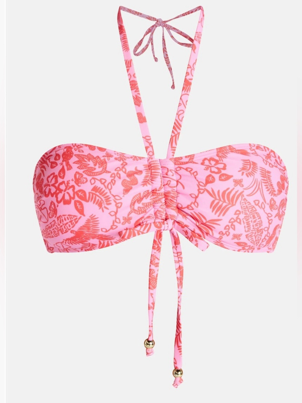 NWT No Boundaries L Pink Floral Bandeau Halter Bikini Swim Top Gold Beads
